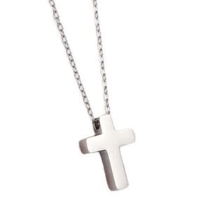 Silver Plated Stainless Steel Simple Cross Pendant With 18" Necklace Religious